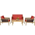 thumbnail image 2 of Gymax 4PCS Patio Acacia Wood Furniture Set PE Rattan Conversation Set w/ Red Cushions, 2 of 10