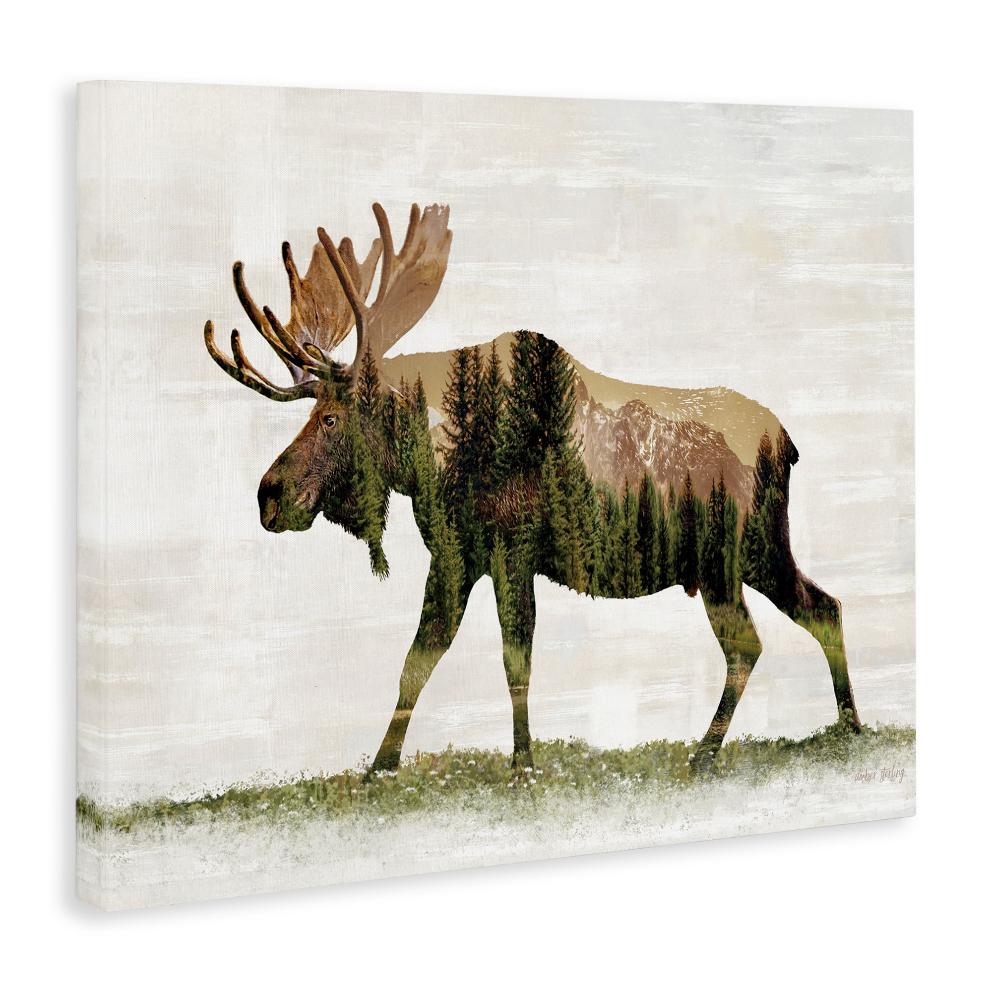Stupell Industries Forest Pattern Moose Animals & Insects Painting Gallery Wrapped Canvas Art Print Wall Art, 30 x 24