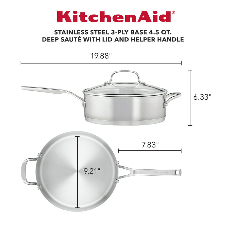 KitchenAid 3-Ply Base Brushed Stainless Steel Sauce Pan/Saucepan with Lid,  3 Quart