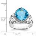 thumbnail image 2 of White Sterling Silver Ring Band Gemstone Swiss Blue Topaz Cushion Diamond, 2 of 2
