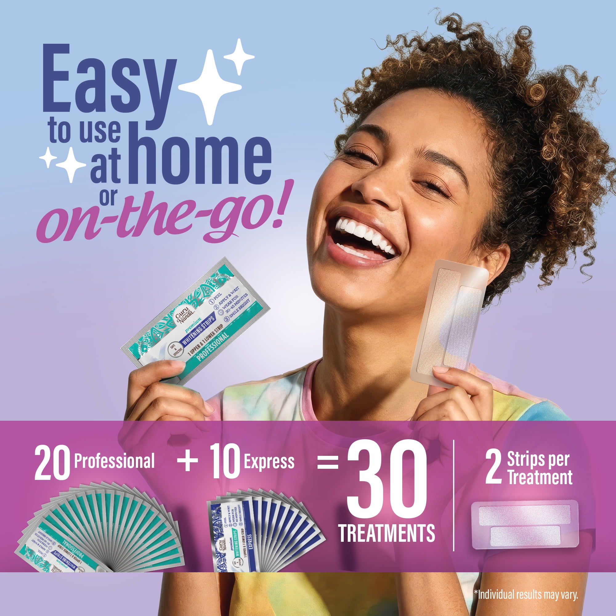 GuruNanda Teeth Whitening Strips - 30-Day Treatment with Non-Slip, Dry Strip Technology - Gently Whitens with Care