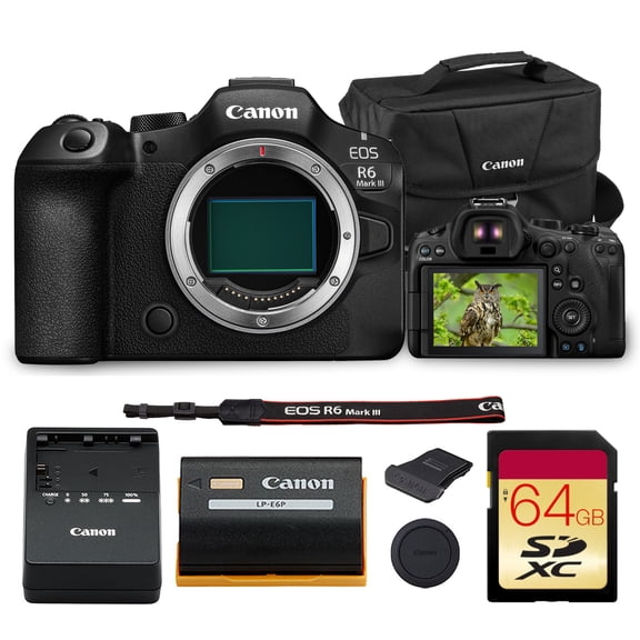 Canon EOS R6 Mark III Mirrorless Camera | Full-Frame RF System Body with Advanced AF, High-Speed Performance & 4K Video | For Weddings, Sports & Creators (7084C002)   64GB Card   Canon 200ES Bag