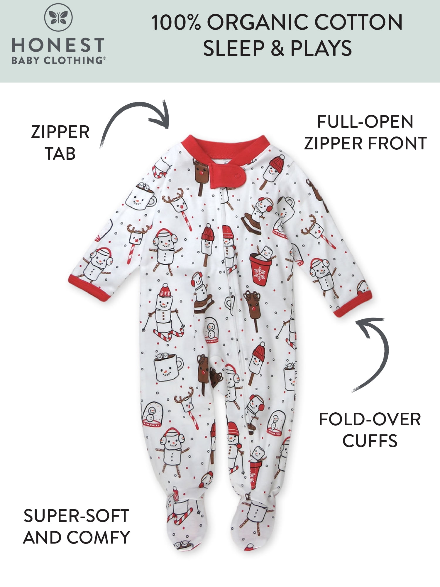 Honest Baby Clothing Gender Neutral Organic Cotton Holiday Sleep N Play, Sizes Newborn-9 Months