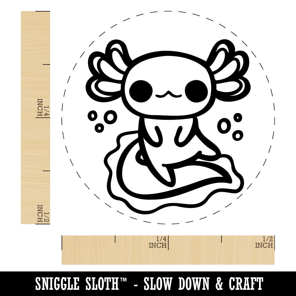 Delightful Kawaii Chibi Axolotl Self-Inking Rubber Stamp Ink Stamper - Dry Pad (No Ink) - Mini 1/2 Inch