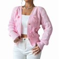 thumbnail image 2 of Women'S Bowknot Chunky Knit Cardigan Sweaters Open Front Cozy Long Sleeve Button Up Cardigan for Winter Pink S, 2 of 10