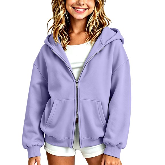 Generic Girls Boys Full Zip Cute Comfy Jacket with Pockets,Unisex Child Fleece Cardigan,Long Sleeve Casual Shirts,Girls Zip Up Hoodie