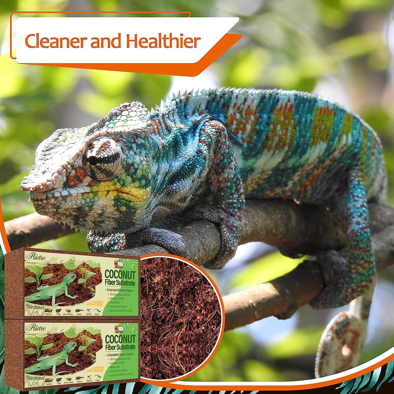 2 Pack Natural Coconut Fiber Substrate for Reptile- Premium Compressed Coconut Husk Terrarium Bedding for Reptile, Tortoise, Frogs, Snakes Hermit Crabs, Burrowing Animals
