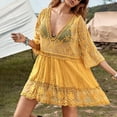 thumbnail image 2 of Swimsuit Coverup for Women Boho Lace Half Sleeve V Neck Loose Flowy Mini Dress Beach Cover Up Bathing Suit Dress, 2 of 5