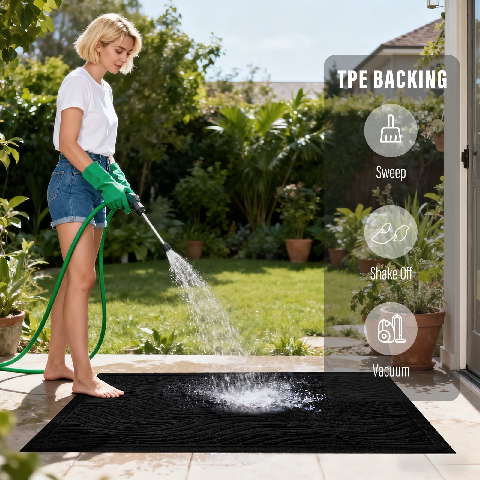 Front Doormat Non Slip Outdoor Mat 36"x24", Dirt Trapper TPE Welcome Mats Outdoor Indoor Rug, Durable Easy Clean Low Profile Doormat for Garage Entryway Patio High Traffic Areas,Black
