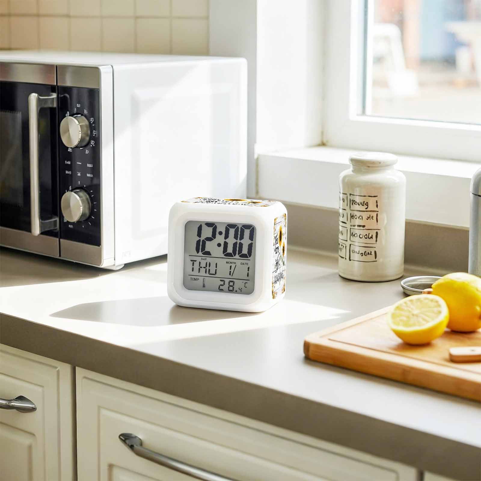 Alarm Clocks You Are My Sunshine Digital Clock 7 Color LED Night Light Silent Non-Ticking Battery Operated Bee Sunflower Wooden Cube Clocks Decorative for Bedroom Bedside Living Room Office School