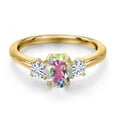 thumbnail image 3 of Gem Stone King 18K Yellow Gold Plated Silver Mercury Mist Mystic Topaz and White Moissanite Engagement Ring for Women | 1.32 Cttw | Oval 7X5MM | Gemstone November Birthstone | Size 5, 3 of 7