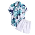 thumbnail image 3 of IWRICH Hawaiian Shirt Set for Men Short Sleeves Tropical Printed Shirts and Shorts 2 Piece Casual Button down Summer Beach Floral Outfits 27-Light Blue XL, 3 of 9