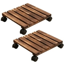 2 PCS Plant Caddy with Wheels, 12 inch Square Wooden Plant Stand with 4 Rotating Casters, Rolling Plant Stand for Large Planters Flower Pots, Easy to Move, Home and Office Use