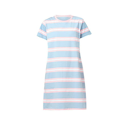 

XIEULQP Baby Girl Clothes Children s Dress Summer Korean Version of The New Girls Dress Children Knitted Striped Short Sleeved Sleeping Dress Female Skirt Summer Dress Pink
