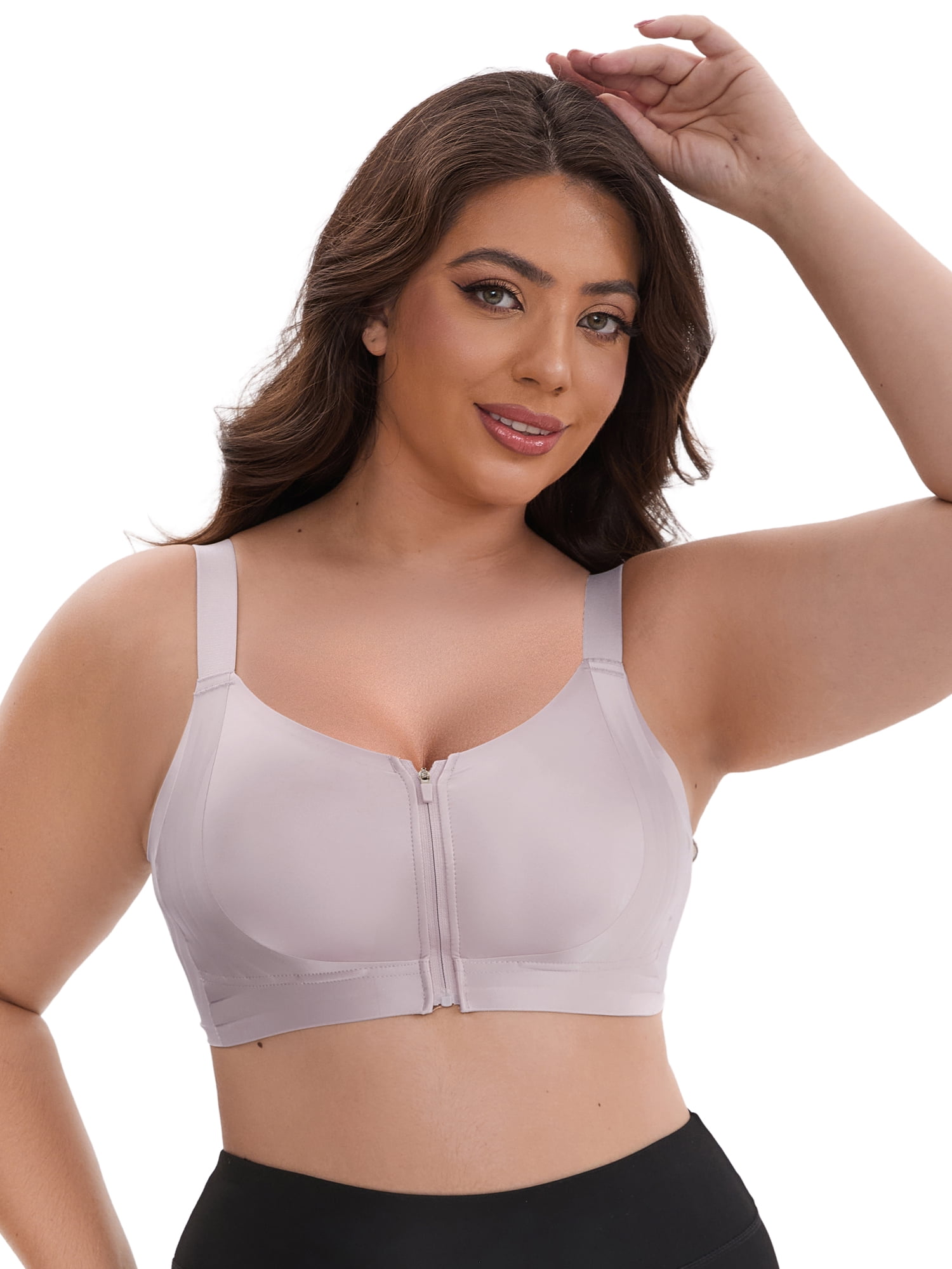 DARING DIVA Zip Front Lift Up Wirefree Full Soft Cup Breathable Bras S Gray