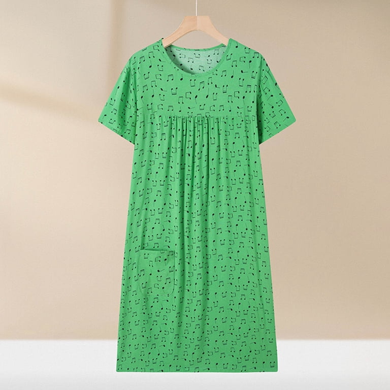 Tnhcen House Dresses for Women's Cotton Print Short Sleeve House Coat Dusters Robe with Pockets XL-3XL