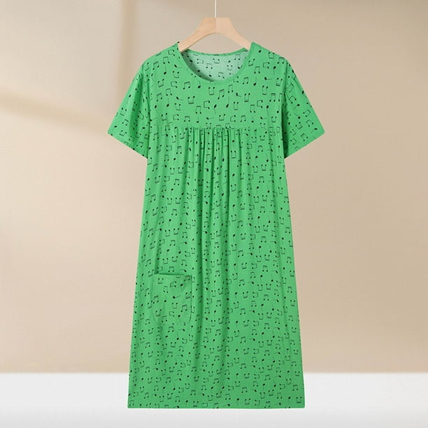 Camisolas largas con estampado para mujer, informales, de cuello redondo y manga corta, de algodón