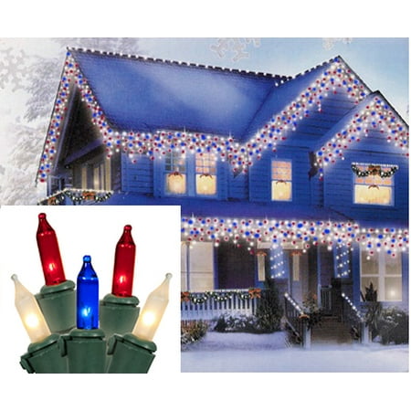 Pack Of 600 Red, White & Blue Commercial Icicle Christmas Lights Pack of 600 Red, White & Blue Commercial Icicle Christmas Lights - Green Wire - Pack Of 600 Red, White & Blue Commercial Icicle Christmas Lights