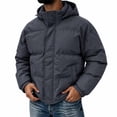 thumbnail image 4 of Hooded Puffer Jacket Men Solid Color Windproof Zip Up Winter Coat,Warm Thick Padded Outerwear with Pockets, 4 of 8
