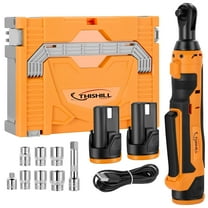 Filluck Cordless Electric Ratchet Wrench Kit, 12V Electric Ratchet, Power Wrench Ratchet with Variable Speed, LED Light, 6 Sockets, 1/4" Adapter, 2 Batteries