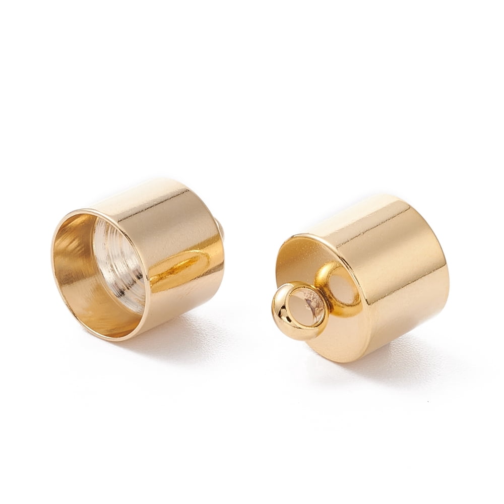 201 Stainless Steel Cord Ends End Caps Column Real 24K golden Plated 13x9mm Hole: 2.5mm Inner Diameter: 8mm