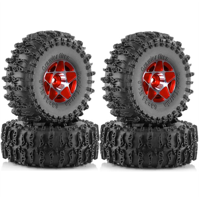 Juego de 4 Ruedas de Metal Beadlock de 63 mm y 1,0 Pulgadas para Coche RC Crawler TRX4M SCX24 AX24 FCX24 1/18 1/24, Piezas de Actualización Rojas