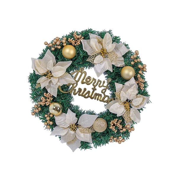 Corona navideña para puerta de entrada, guirnalda decorativa, decoración navideña, corona navideña para vacaciones, Acción de Gracias, decoración de Oro 40 cm
