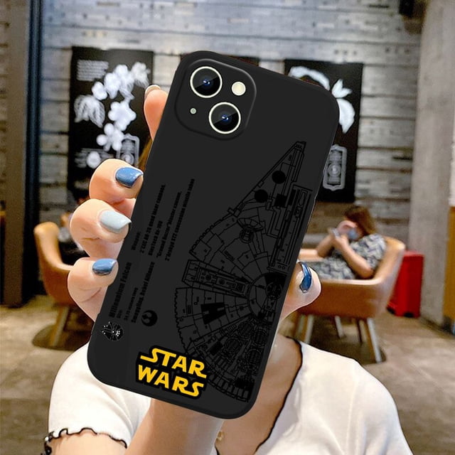 Funda de teléfono de Disney Star Wars Reliefs para Apple iPhone 14 13 12 11 mini XS XR X Pro Max 8 7 6S 6 Plus, Funda trasera negra
