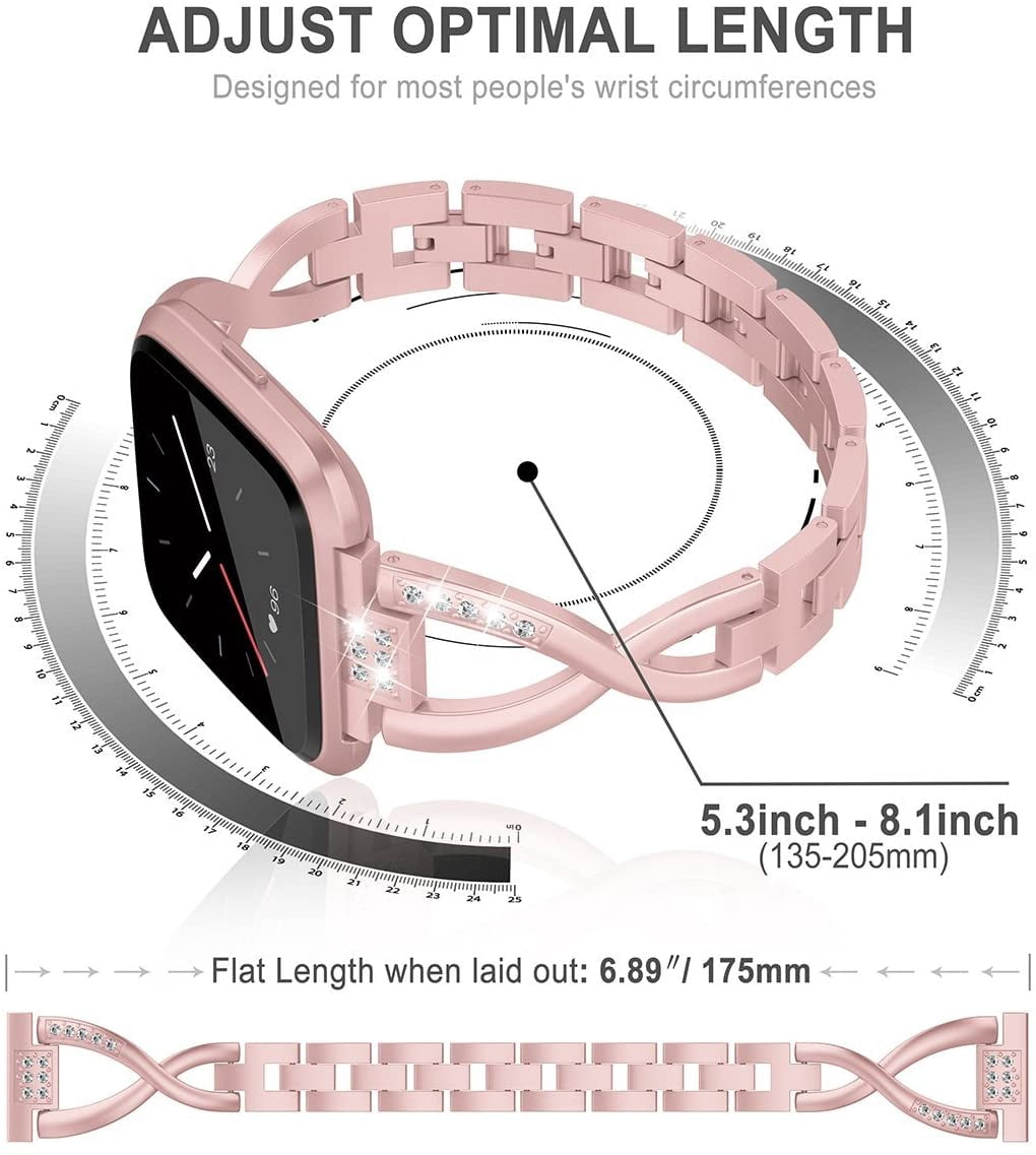 TOYOUTHS Bling Bracelet Compatible with Fitbit Versa/Versa 2 Bands for Women Stainless Steel Wristbands Replacement for Versa Lite Edition/Versa SE Accessories Dressy Metal Strap