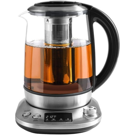 Electric Tea Kettle with Removable Infuser, 9 Preset Brewing Programs, Temperature Control, 2 Hours Keep Warm, Borosilicate Glass, 1.7 Liter, 1200W