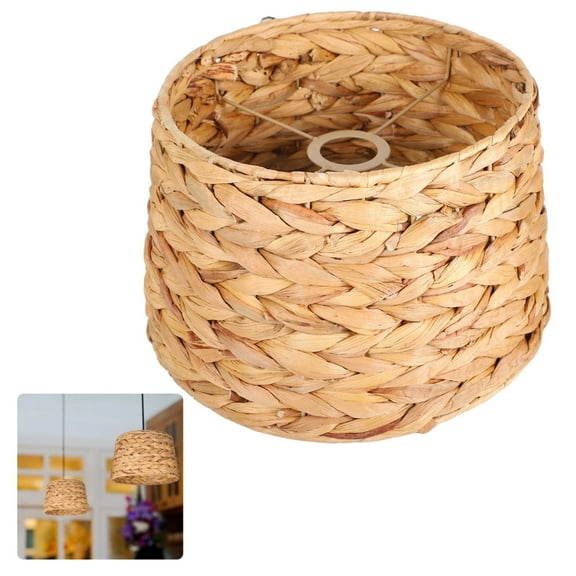 Drum Lamp Shade for E26 E27 Bulbs, Woven Seagrass Lampshade, Replacement Pendant Light Cover, Handcrafted Rattan Light Shade with Metal Spider Fitter, Bohemian Rustic Ceiling Decor for Living Room