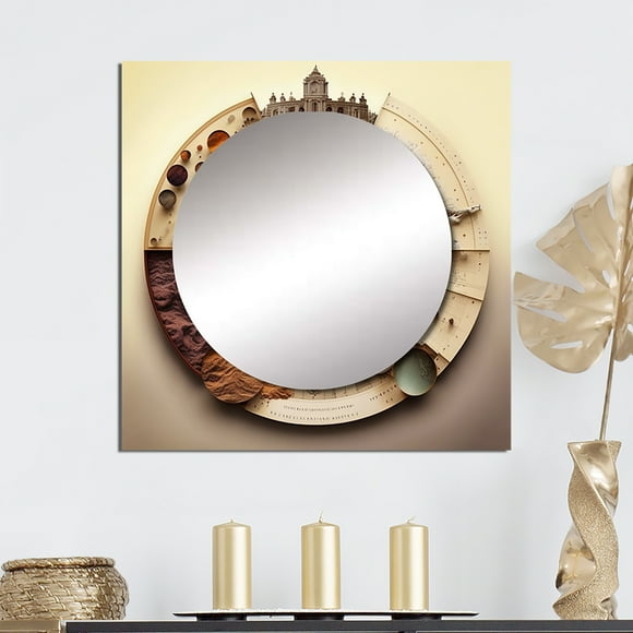 Designart "Calculating The Universe Spiral Illustration I" Abstract Spirals Square Mirror For Wall Decor - Large White Square Mirror Printed Wall Decor - Transitional Square Living Room Mirror