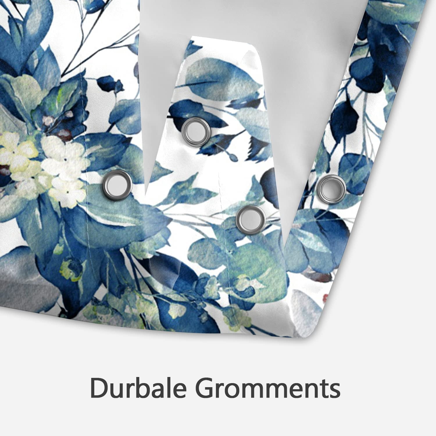 Extra Long Shower Curtains Blue Eucalyptus Shower Curtain, Watercolor Leaves on The Top Plant - Fabric Shower Curtain Set Natural Shower Curtain Bathroom Decor 72x84