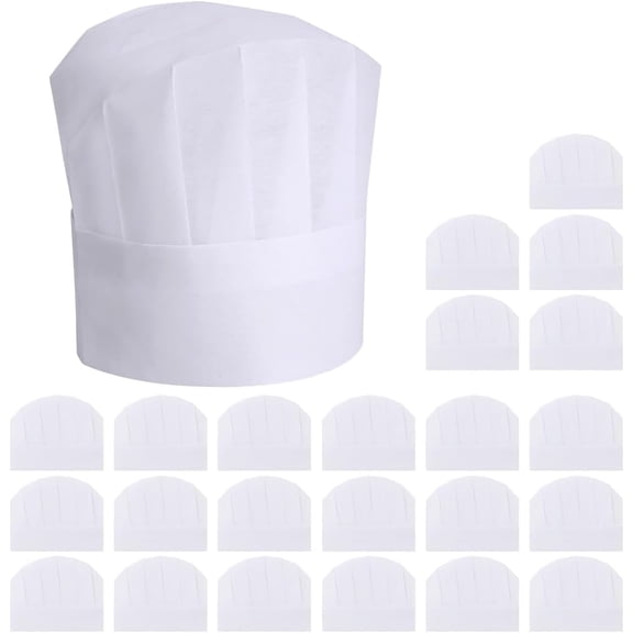 24 Pack Chef Hat for Kids for Adults Adjustable Chef Hats Disposable Chefs Hat DIY Kids Bakers Hats for Party,Pizza,DIY,Cooking,Bakery 7.9inch Tall White