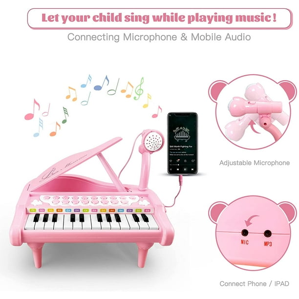 Bébé Jouet Piano Enfant 1 2 3 Ans Filles,Jouets de Clavier de Piano Musical  Enfant avec Microphone, 22 Touches Rose Cadeau d'anniversaire : :  Jeux et Jouets