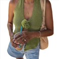 thumbnail image 1 of Top de Punto Acanalado con Estampado Floral 3D y Cuello Halter para Mujer, Estilo Y2K, Sin Mangas, Espalda Descubierta, Abertura Frontal, Ajustado, Chaleco Tipo Suéter. Verde L, 1 of 7