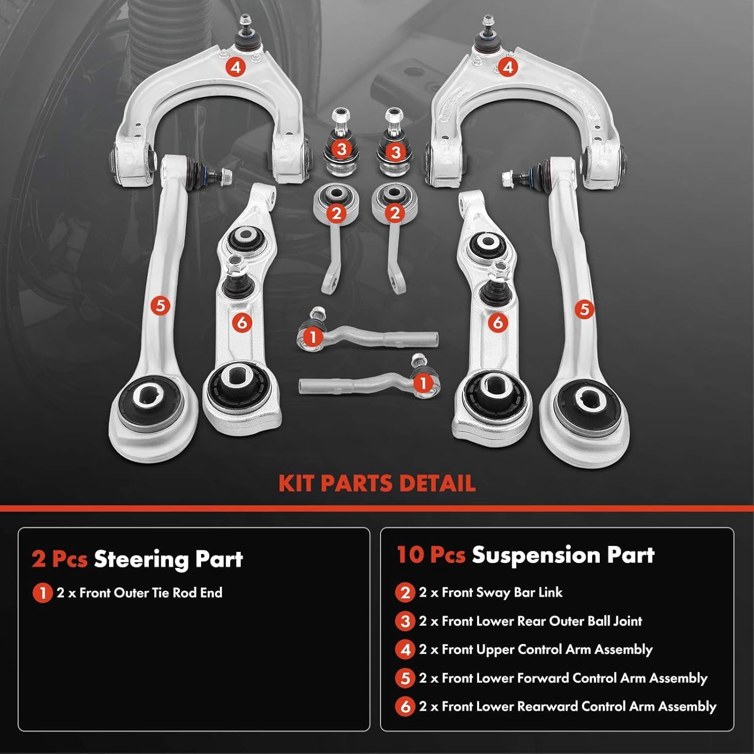 A-Premium 12Pcs Front Suspension Kit Upper & Lower Control Arm, Ball Joint, Outer Tie Rod End, Sway Bar Link, Compatible with Mercedes-Benz E320, E350, E500, E550, CLS500, CLS550