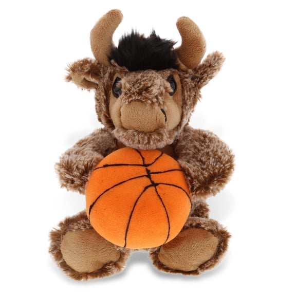 DolliBu Buffalo Stuffed Animal with Basketball Plush – Soft Huggable Buffalo, Adorable Playtime Bison Plush Toy, Cute Wildlife Gift, Basketball Plush Doll Animal Toy for Kids and Adults – 8 Inch