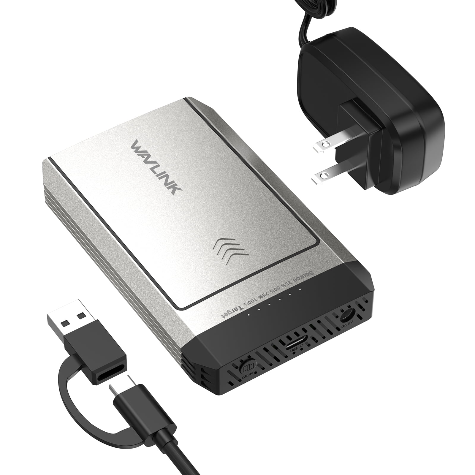 WAVLINK Hard Drives Enclosure, M.2 SSD Dual-Bay Duplicator, Compatible with NVMe and AHCI, One Click Offline Clone, 20Gbps USB-C(USB3.2 Gen 2x2), 8TB Expansion Storage(4TBx2)
