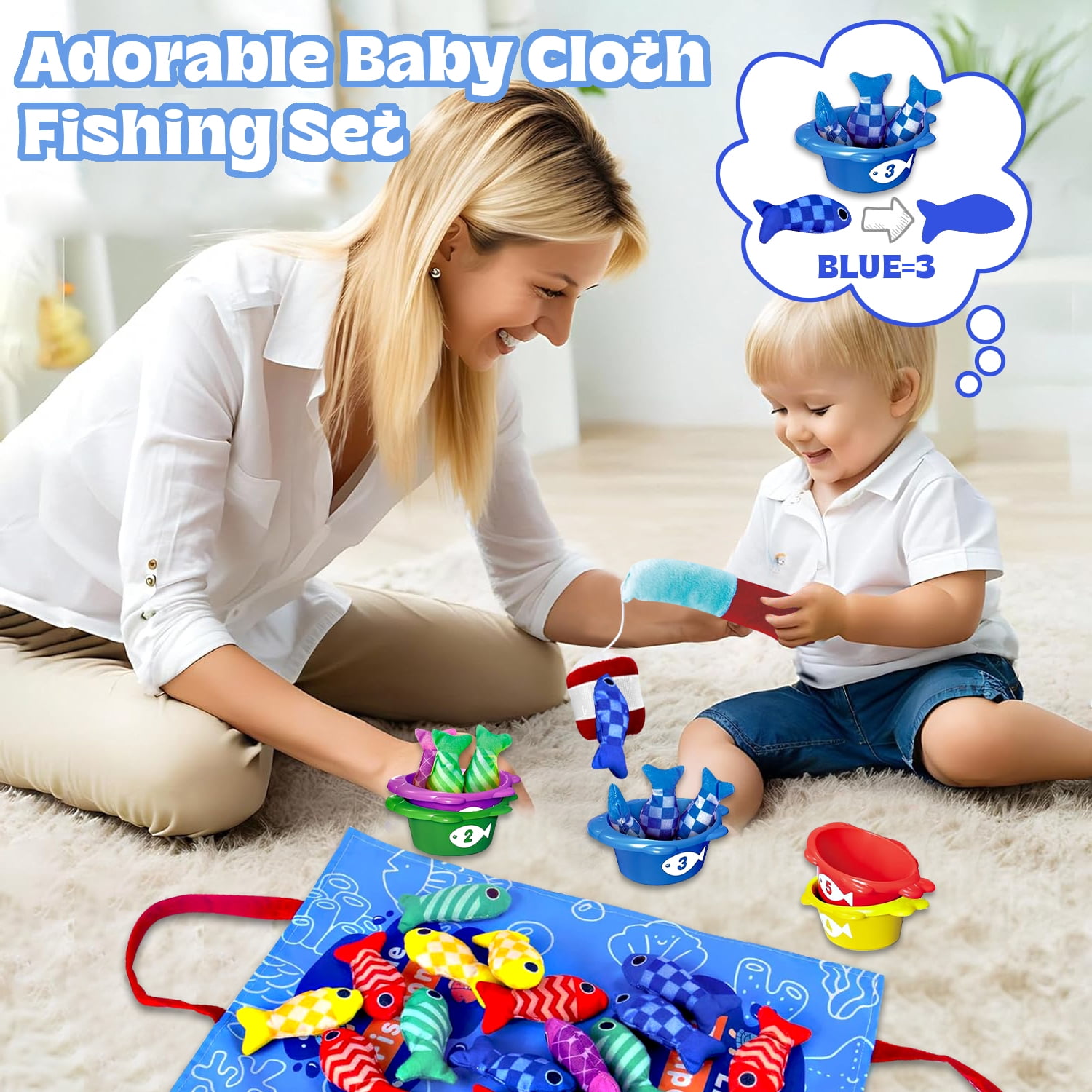 Montessori Toys for Boy Girl, Cloth Fishing Game for Toddlers, Learning Toys, Baby Toys