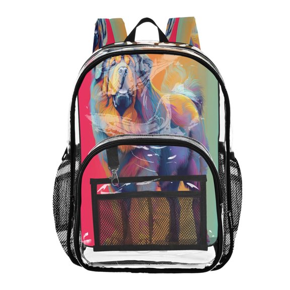 Iauyy Clear Backpack Heavy Duty PVC Transparent Backpack for College Workplace, Rainbow Background Pattern