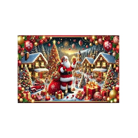 Santa Winter Village Christmas Tapestry Banner HD Printed Polyester Wall Hanging Cloth Festive Photo Backdrop For Home Party Fireplace Indoor Seasonal Decor.B