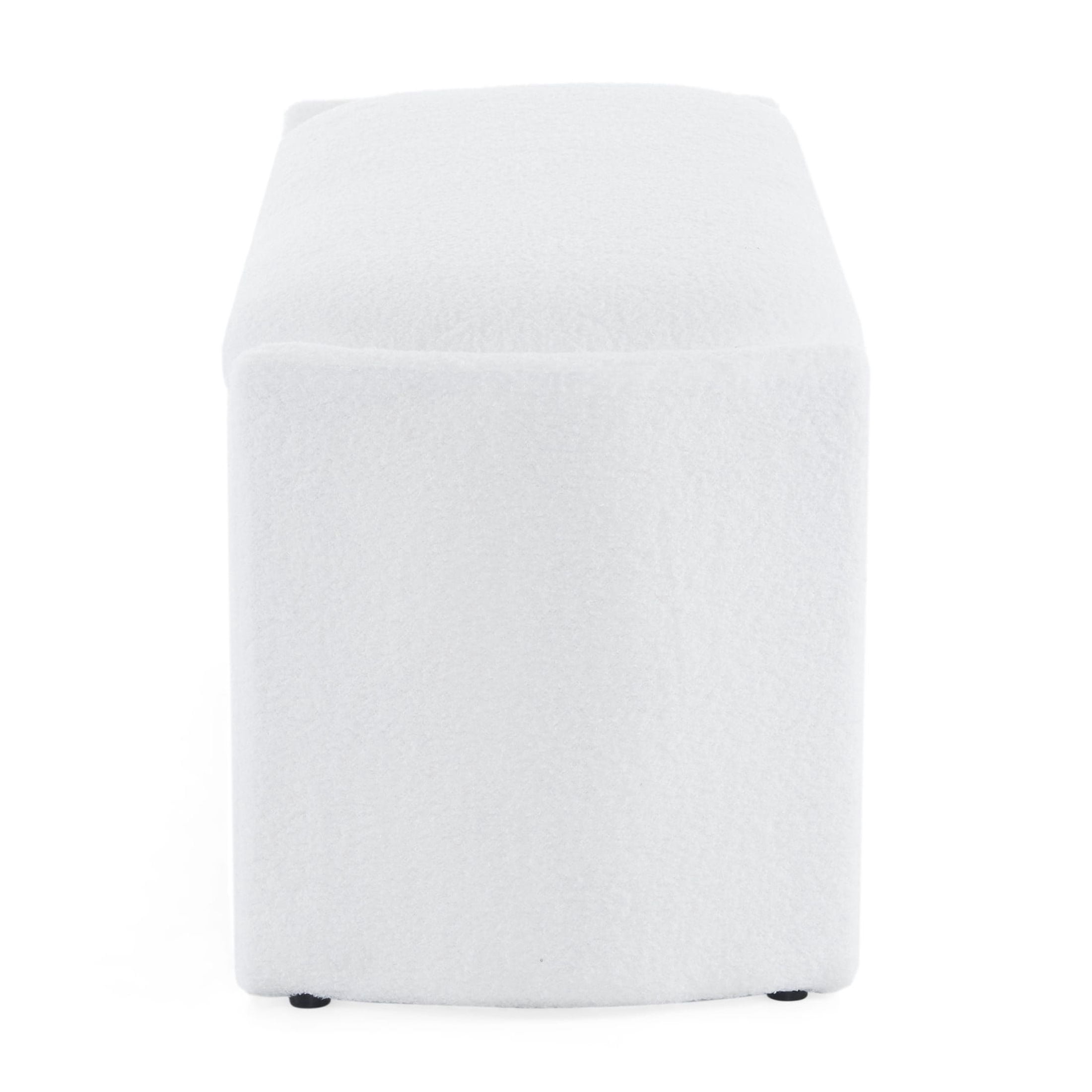 Modern Storage Ottoman Bench with Wood Frame, Boucle Fabric, White