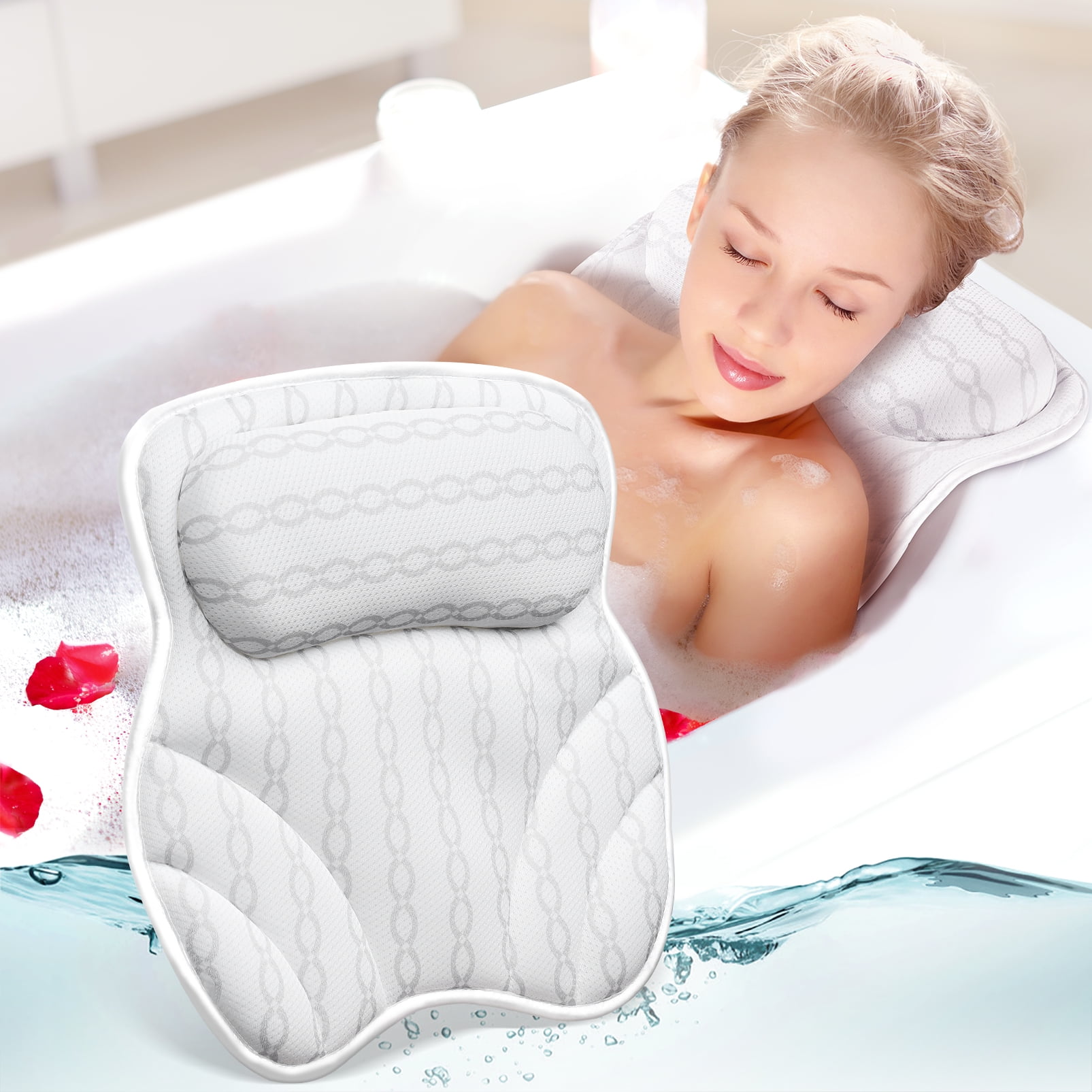 Bath Accessories for Women & Men Ergonomic Bath Pillows for Relaxation for Tub Neck and Back Support Poweul Suction Cups Black Bath Pillow Bathtub Pillow Spa Pillow
