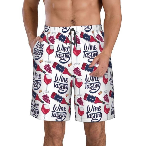 Balery Red Wine Glass Bottle Traje de Baño Estilo Hawaiano para Hombre, Shorts de Secado Rápido con Bolsillos-X-Large