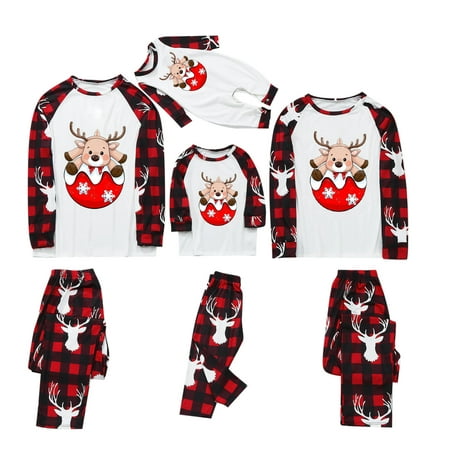 

Christmas Family Matching Pajamas Set Red Plaid Cute Little Deer Print PJS Xmas Pyjamas Sleepwear for Dad Mom Kids Baby Holiday Loungewear