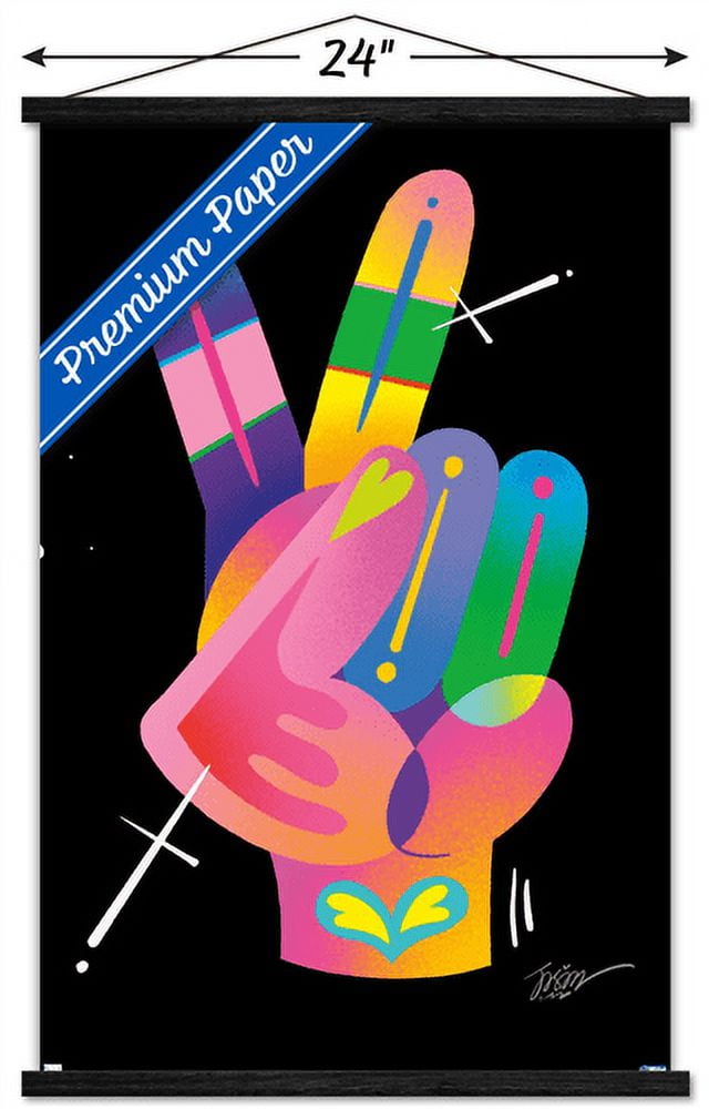Jason Naylor - Peace Sign Hand Wall Poster with Wooden Magnetic Frame, 22.375" x 34"