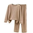 thumbnail image 3 of JURANMO Women's 2 Piece Fleece Pajamas Sets Long Sleeve Crewneck Pullover Tops with Elastic Waist Pants Matching Lounge Set Fall Winter Warm Sleepwear Khaki XXL, 3 of 4