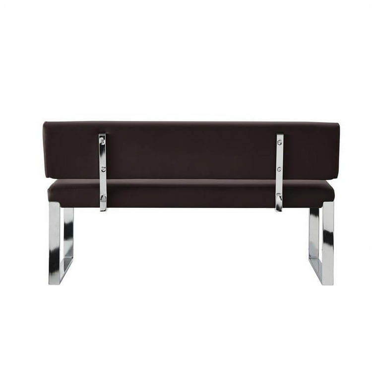 Bench Faux Upholstered Posh Chrome Rectangular BH208-01BN-UE Legs, Mabel Brown Leather Living with