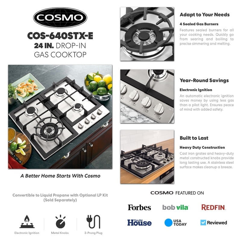 24 in. Gas Cooktop in Stainless Steel with 4 Sealed Burners